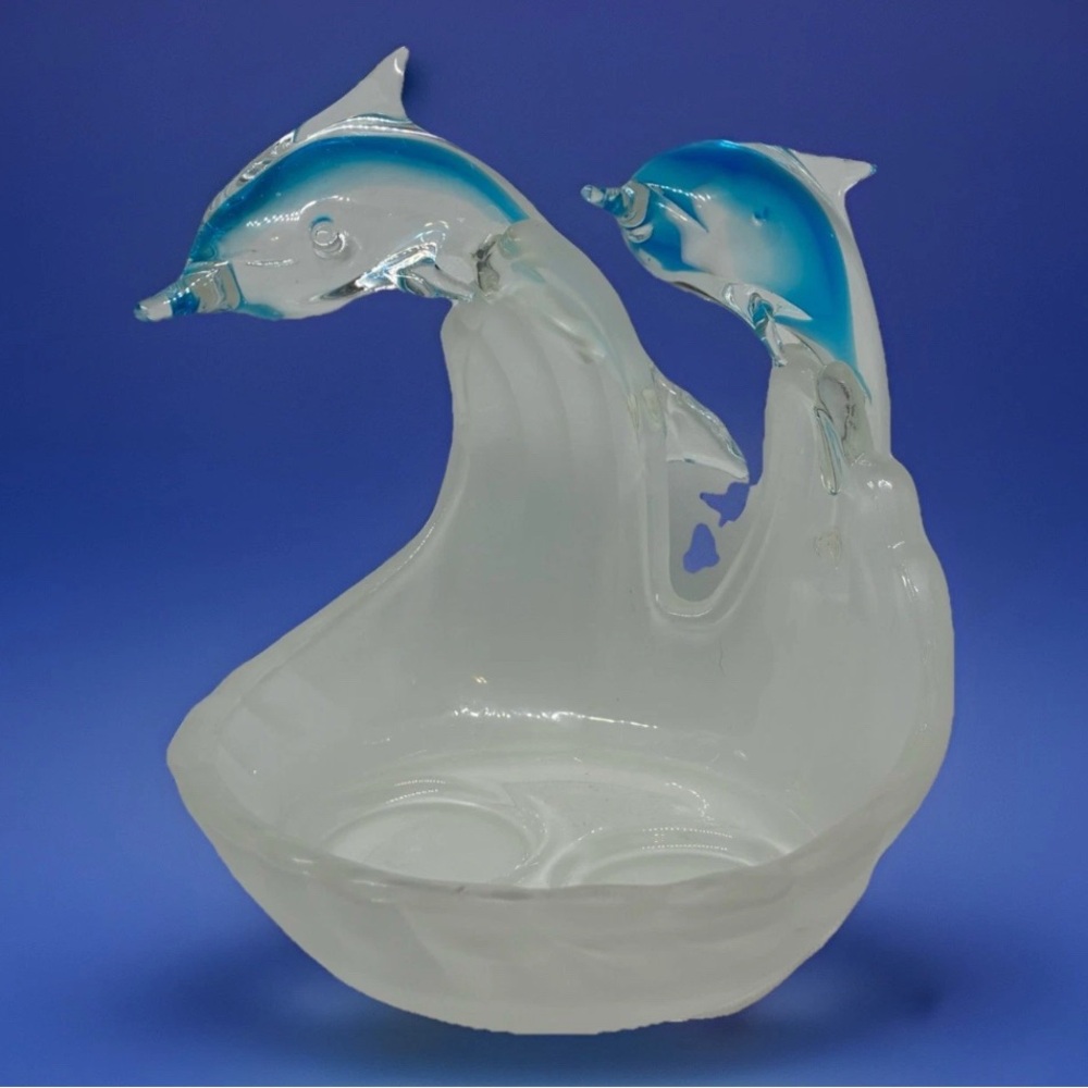 PartyLite Jump For Joy Glass Dolphins Tealight Candle Holder P8876 Retired Rare